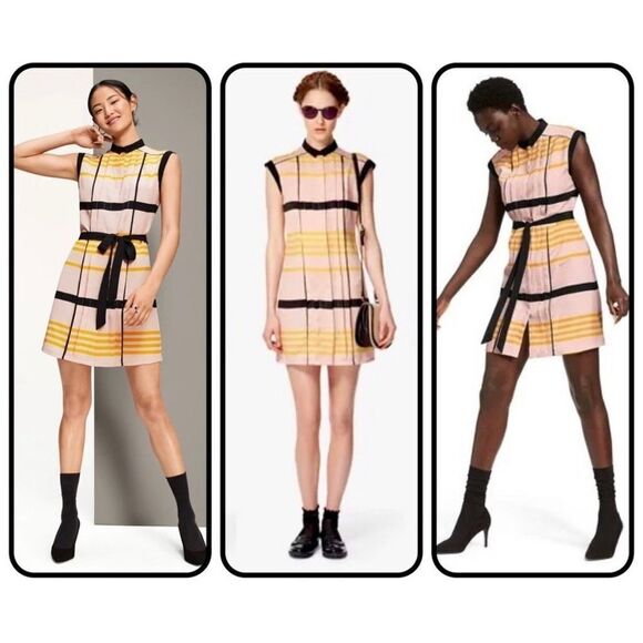 JASON WU Medium Striped Mod Collar Sleeveless Button-up Shift Shirt Dress
